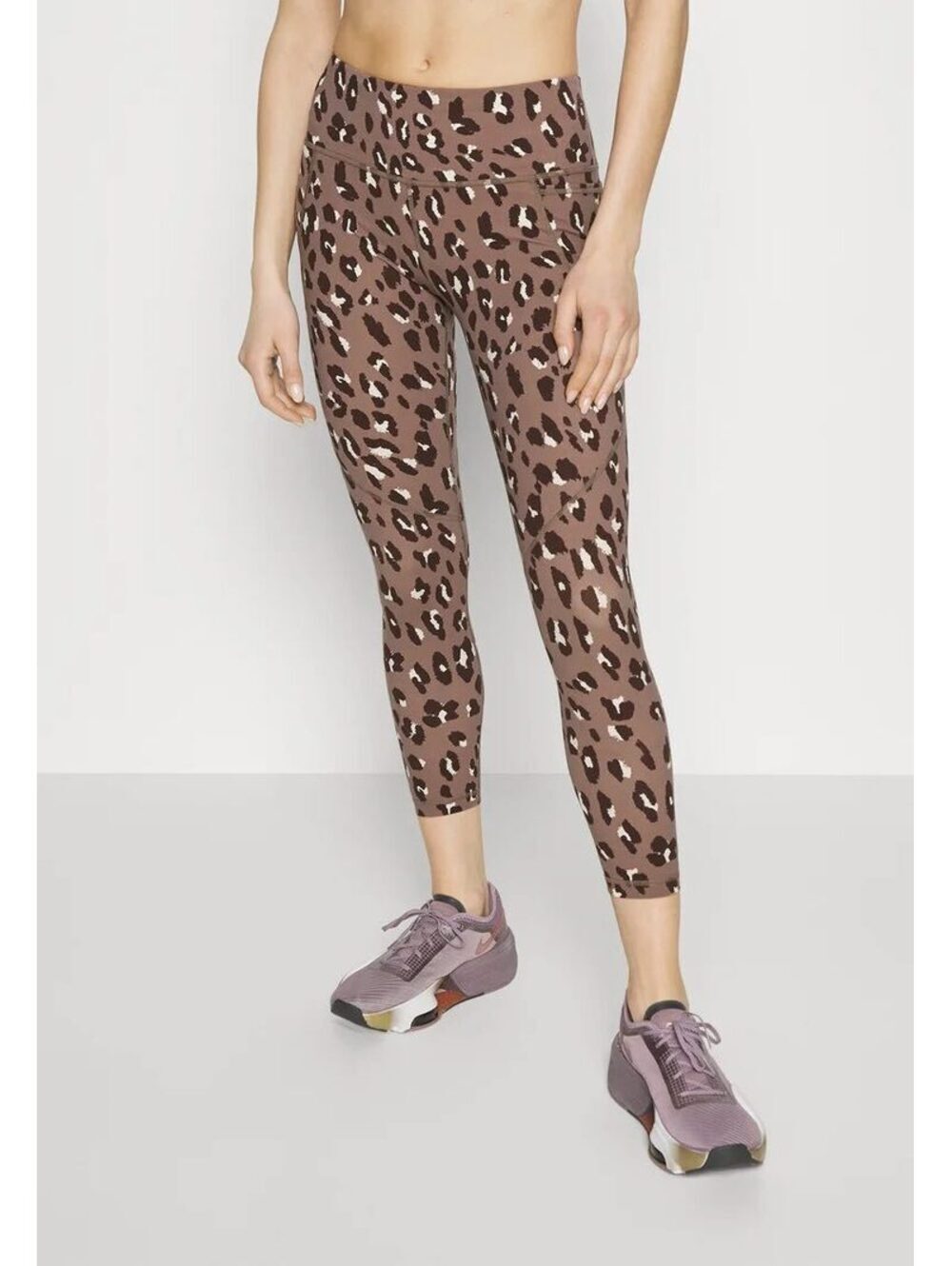 Sweaty Betty Power 7/8 Leopard Print Pocket Leggings Mauve Brown US 8